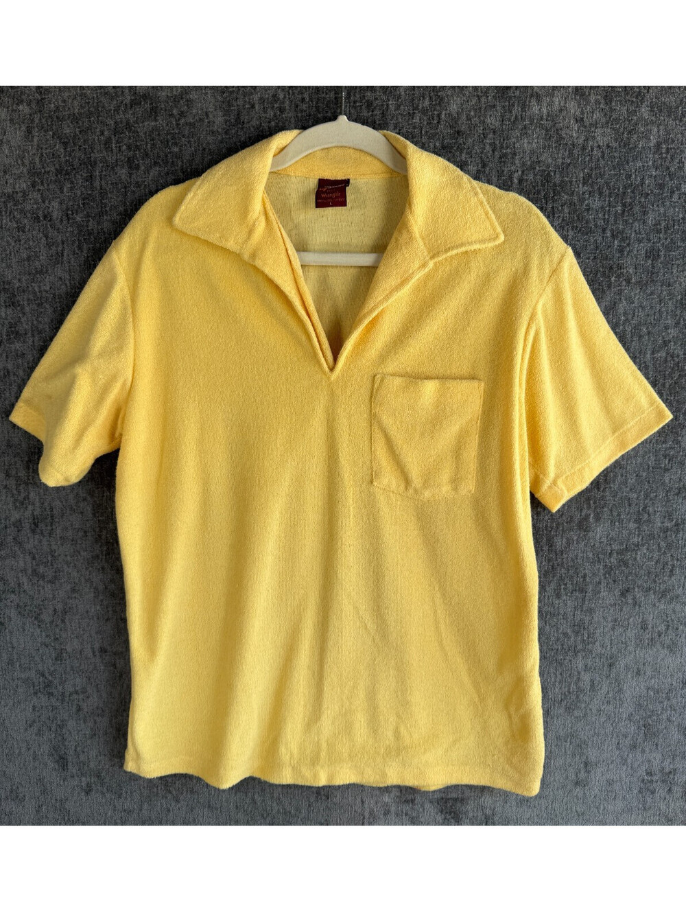 Vintage 70s Wrangler Rapid Transit Yellow Terry Cloth V Neck Shirt Mens Large